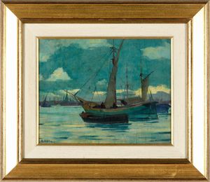 Renato Natali - Paesaggio con barca a vela