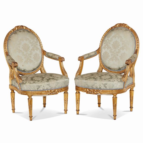 COPPIA DI POLTRONE IN STILE LUIGI XVI, SECOLO XIX  - Asta INTERNATIONAL FINE ART - Associazione Nazionale - Case d'Asta italiane