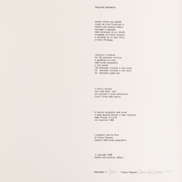 Franco Grignani : 5 Diagonali Iperboliche  - Asta Selected Prints - Associazione Nazionale - Case d'Asta italiane