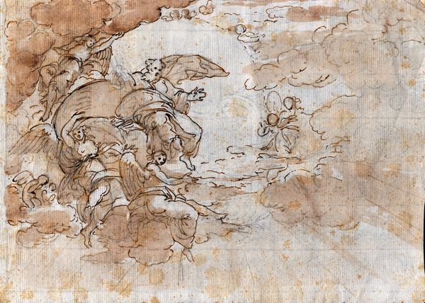 Vito d'Anna : Decorazione per un soffitto con teoria di angeli e Dio Padre  - Asta Stampe e Disegni dal XVI al XX secolo - Associazione Nazionale - Case d'Asta italiane