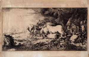 Giovanni Benedetto Castiglione detto Il Grechetto - Gli animali entrano nell'arca di Noè.