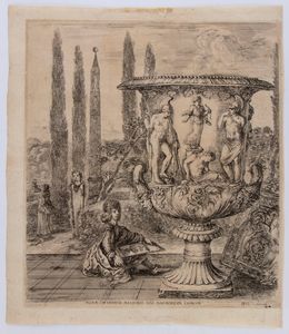Stefano della Bella (Firenze, 1610 - 1664) - Romae in hortis Medicæis vas marmoreum eximium