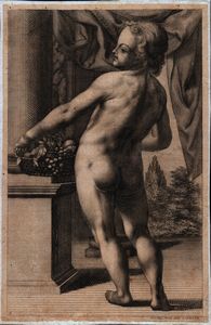 Johann Daniel Herz - Putto con cesto di frutta