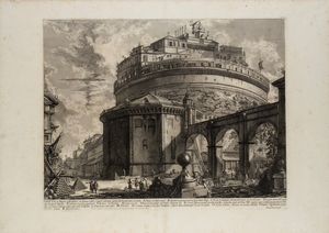 GIOVANNI BATTISTA PIRANESI - Veduta del Mausoleo d'Elio Adriano (ora chiamato Castello Sant'Angelo)...