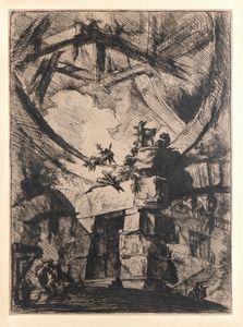 GIOVANNI BATTISTA PIRANESI - Porta ciclopica sormontata da ruota, dalla serie Carceri