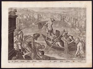 Philip Galle - La pesca in Arno con le reti, da Giovanni Stradano