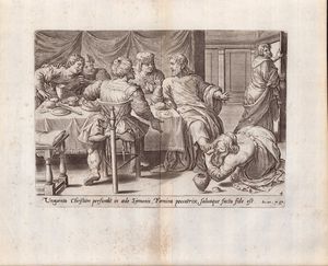 Jan Collaert - Maria Maddalena unge i piedi di Cristo, da Maarten de Vos.