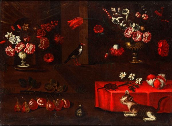 Scuola del XVIII secolo Natura morta con gatto  - Asta Dipinti Antichi - Associazione Nazionale - Case d'Asta italiane