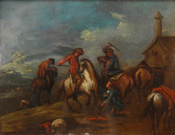 Scuola del XVIII secolo L'assalto dei briganti  - Asta Dipinti Antichi - Associazione Nazionale - Case d'Asta italiane