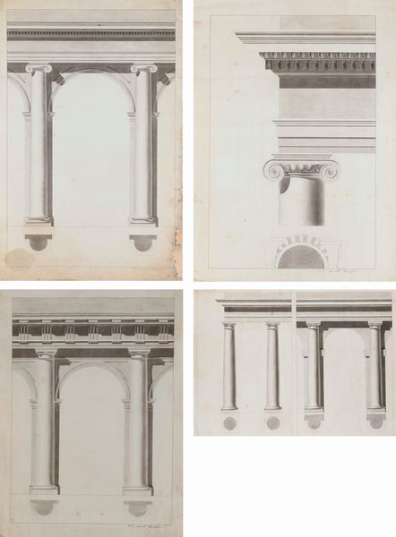 Scuola del XIX secolo Studi accademici architettonici con portici  - Asta Dipinti Antichi - Associazione Nazionale - Case d'Asta italiane