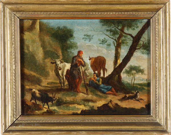 Scuola veneta del XVIII secolo Paesaggi con pastori e armenti  - Asta Dipinti Antichi - Associazione Nazionale - Case d'Asta italiane