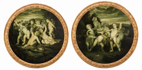 Scuola del XX secolo Giochi di putti  - Asta Dipinti Antichi - Associazione Nazionale - Case d'Asta italiane