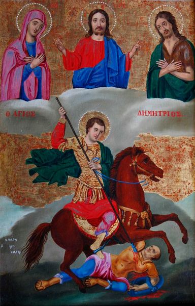 Scuola del XIX secolo Madonna, Ges�, San Giovanni Battista e Santo a cavallo  - Asta Dipinti Antichi - Associazione Nazionale - Case d'Asta italiane