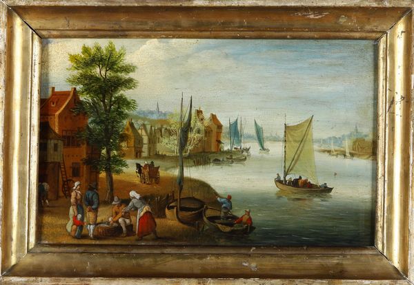 Scuola del XIX/XX secolo Paesaggio costiero con figure e imbarcazioni  - Asta Dipinti Antichi - Associazione Nazionale - Case d'Asta italiane