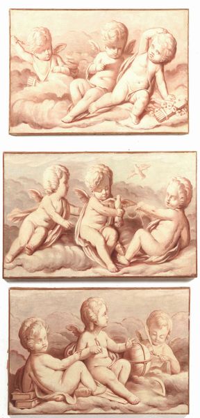 Scuola della fine del XVIII-XIX secolo Scene allegoriche con putti  - Asta Dipinti Antichi - Associazione Nazionale - Case d'Asta italiane