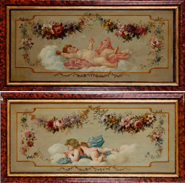 Artista del XIX secolo Figure di amorini con ghirlande i fiori  - Asta Dipinti Antichi - Associazione Nazionale - Case d'Asta italiane