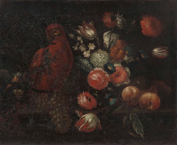 Scuola del XVIII secolo Composizione con fiori e pappagallo  - Asta Dipinti Antichi - Associazione Nazionale - Case d'Asta italiane