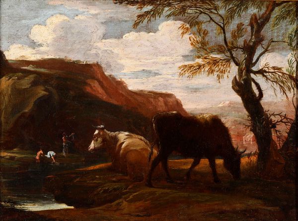 Scuola del XVIII secolo Paesaggio bucolico con pastori e armenti  - Asta Dipinti Antichi - Associazione Nazionale - Case d'Asta italiane