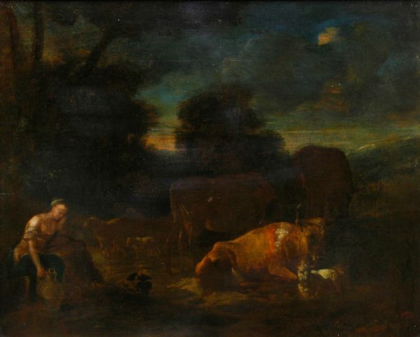 Philipp Peter Roos detto Rosa Da Tivoli : Scena pastorale  - Asta Dipinti Antichi - Associazione Nazionale - Case d'Asta italiane