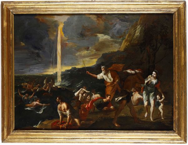 Scuola del XVII secolo Mos� chiude le acque del Mar Rosso  - Asta Dipinti Antichi - Associazione Nazionale - Case d'Asta italiane