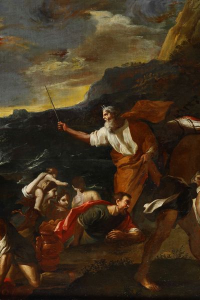 Scuola del XVII secolo Mos� chiude le acque del Mar Rosso  - Asta Dipinti Antichi - Associazione Nazionale - Case d'Asta italiane