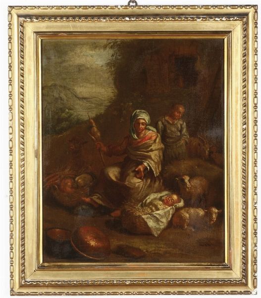 Francesco Londonio : Paesaggio con contadini  - Asta Dipinti Antichi - Associazione Nazionale - Case d'Asta italiane