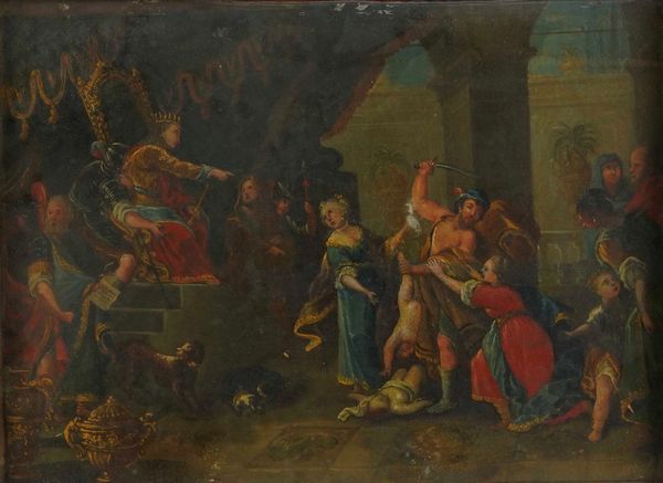 Scuola del XVIII secolo Giudizio di Salomone  - Asta Dipinti Antichi - Associazione Nazionale - Case d'Asta italiane