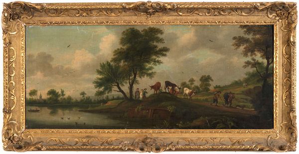 Adriaen Van de Velde : Paesaggio con pastori e armenti  - Asta Dipinti Antichi - Associazione Nazionale - Case d'Asta italiane