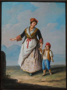 Saverio della Gatta - Madre e figlio in costumi tradizionali