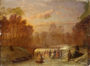 Scuola del XIX secolo Paesaggio invernale con figure  - Asta Dipinti Antichi - Associazione Nazionale - Case d'Asta italiane