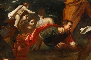 Scuola del XVII secolo Mos� chiude le acque del Mar Rosso  - Asta Dipinti Antichi - Associazione Nazionale - Case d'Asta italiane