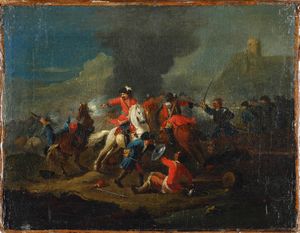 Scuola del XVIII secolo Scontri di cavalleria  - Asta Dipinti Antichi - Associazione Nazionale - Case d'Asta italiane