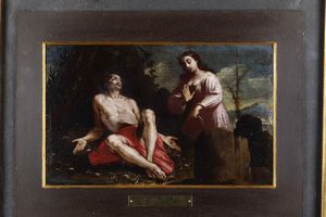Scuola del XVII secolo Le tentazioni di Sant'Antonio Abate  - Asta Dipinti Antichi - Associazione Nazionale - Case d'Asta italiane