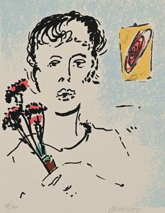 Sante Monachesi - Ritratto di uomo con mazzo di fiori