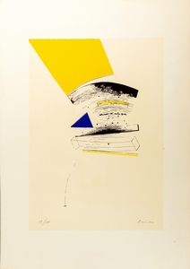 Carlo Ramous - Donna con mazzo di fiori litografia