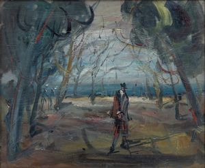 LUIGI  SPAZZAPAN - Paesaggio con figure