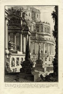 GIOVANNI BATTISTA PIRANESI - Mausoleo antico eretto per le ceneri d'un Imperatore Romano. All'intorno di questo vi sono d� Sepolcri piramidali per altri Imperatori.