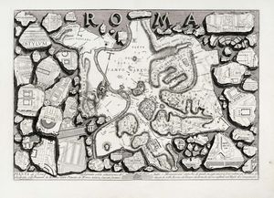 GIOVANNI BATTISTA PIRANESI - Pianta di Roma disegnata colla situazione di tutti i Monumenti antichi, de' quali in oggi ancora se ne vedono gli avanzi, ed illustrata colli Framm.ti di Marmo della Pianta di Roma antica, scavati, saranno due secoli, nelle Rovine del Tempio di Romolo;...