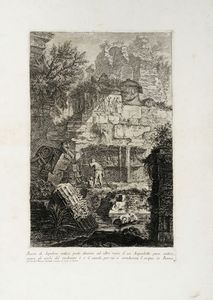 GIOVANNI BATTISTA PIRANESI - Ruine di Sepolcro antico posto dinanzi ad altre ruine d'un Acquedotto pure antico, sopra gli archi del medesimo v'� il canale, per cui si conduceva l'acqua in Roma.