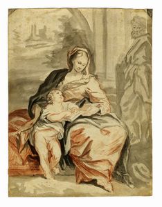 CARLO MARATTA - Sacra Famiglia con Gesù Bambino che legge (r) / Schizzi di figure (v).