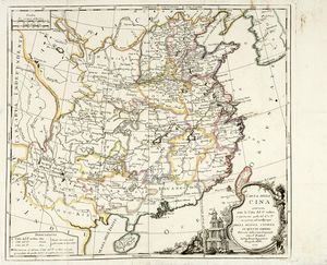 LOUIS BRION DE LA TOUR - Carta della Cina contenente tutte le Città del I° ordine e parimente quelle del 2° e 3° necessarie all'intelligenza della nuova storia di questo impero Rilevata dalla Carta Originale del P. Mailla dal Sig. Brion Ingegnere Geografo del Re.