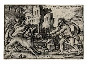 HANS SEBALD BEHAM - Ercole cattura Cerbero.