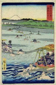UTAGAWA HIROSHIGE I (AND? TOKUTAR?) - Sun-En Ôigawa (Il fiume Ôi tra le province di Suruga e Tôtômi).