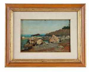 Adolfo Belimbau - Veduta marina con scogliera.