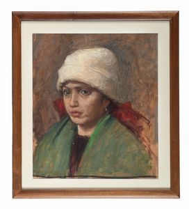 Cesare Ciani - Ritratto di fanciulla con cappello bianco.