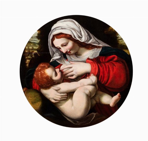 Seguace di Andrea Solario : Madonna con Bambino  - Asta Dipinti Antichi e Arte del XIX Secolo - Associazione Nazionale - Case d'Asta italiane