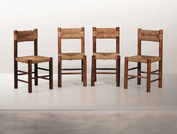Quattro sedie con struttura in legno e rivestimento in corda intrecciata.  - Asta Design Lab - Associazione Nazionale - Case d'Asta italiane