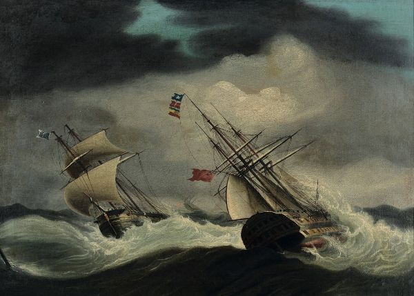 Van Der Velden Cornelis : Velieri in mare in tempesta  - Asta Dipinti Antichi - Associazione Nazionale - Case d'Asta italiane