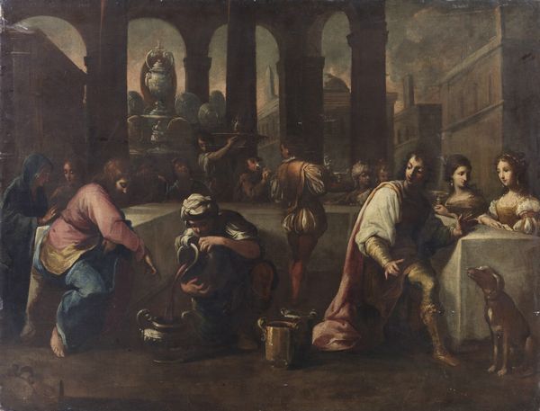 ARTISTA DEL XVI-XVII SECOLO : Le nozze di Cana.  - Asta ASTA 326 - ARTE ANTICA E DEL XIX SECOLO - Associazione Nazionale - Case d'Asta italiane