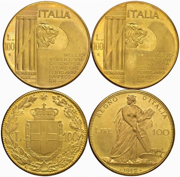 SAVOIA. QUATTRO RIPRODUZIONI DELLE 100 LIRE  - Asta Asta a Tempo | Aurea. Monete e medaglie d'oro italiane ed estere - Associazione Nazionale - Case d'Asta italiane